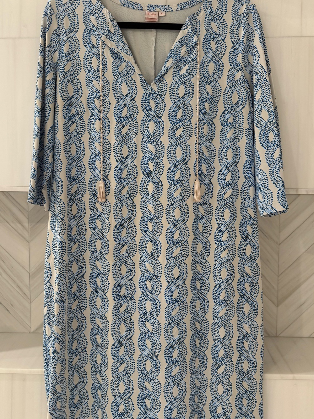Persifor Blue & White Rope Pattern Dress with Tassels